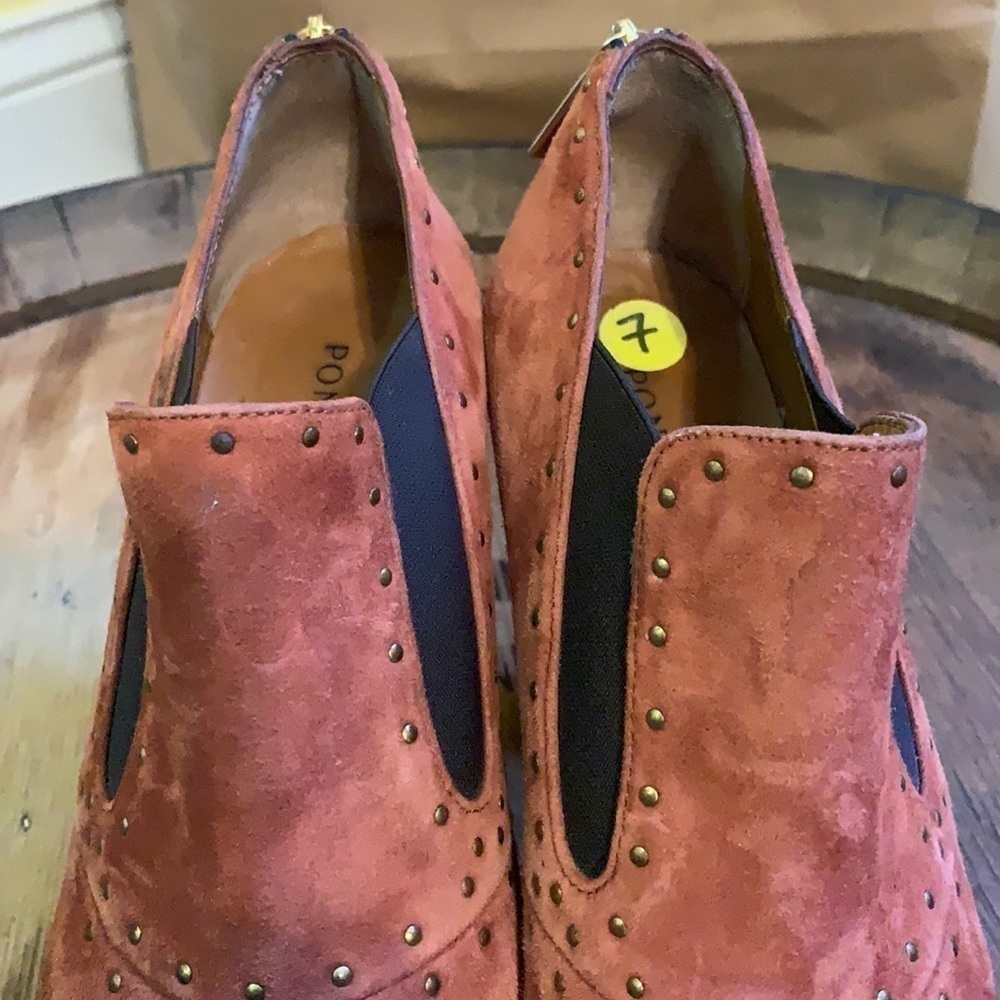 Pons Quintana | Heeled Suede Brass Rivet Stud Slip On Bootie Made in Spain 37 7 - Picture 8 of 13